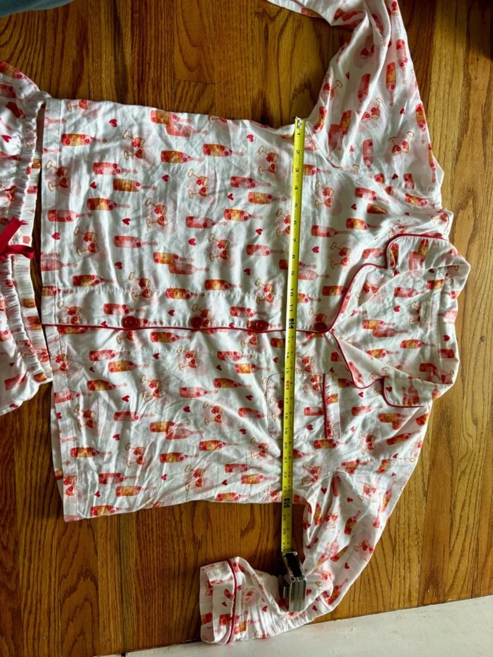 BedHead Be Mine Pajama Set with Pink Coral Hearts and Champagne Bottle Motif